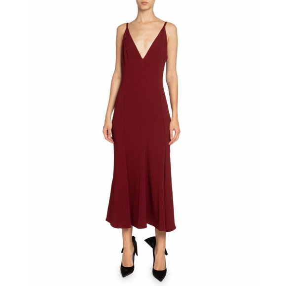 NWT $1600 VICTORIA BECKHAM CADY CREPE FLUTED PLEATED MIDI DRESS IN BORDEAUX SZ 4 - Picture 3 of 7